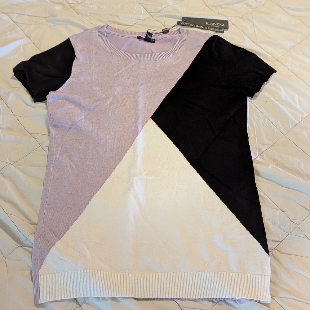 Purple Black And White Colourblock Knit Sweater Tunic Top